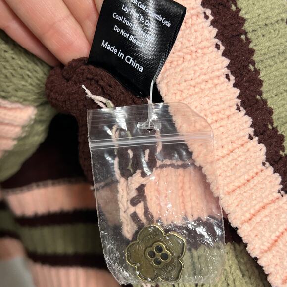 POL Star Varsity Cardigan Brown Pink Button Knit Sweater Size Small - Picture 5 of 8